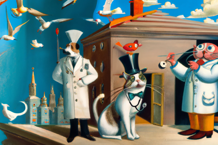 a paul klee painting of a happy young female veterinary technician